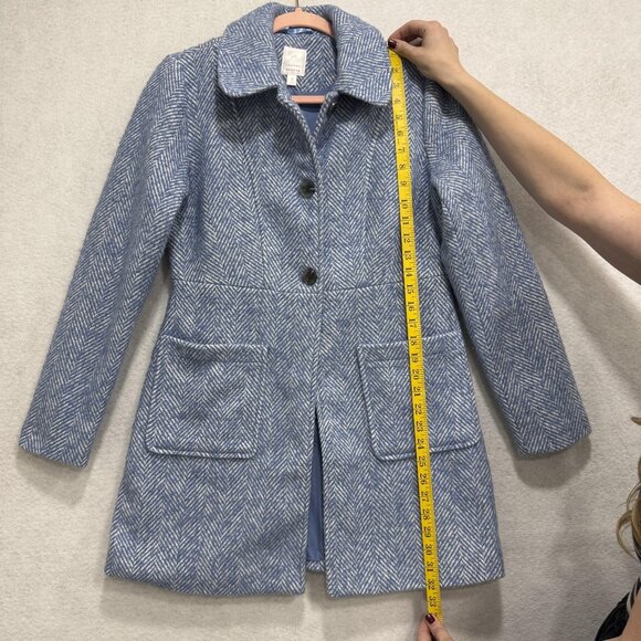 LC Lauren Conrad Coat Womens Small Blue Herringbone Wool Blend Button Front - Picture 6 of 10